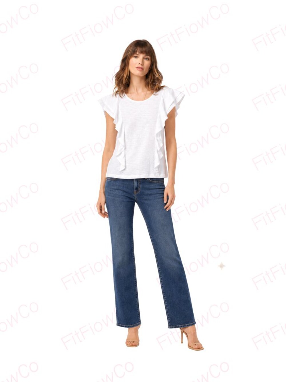 WHBM White Ruffle Sleeve Cotton Modal Top NWOT Size XS